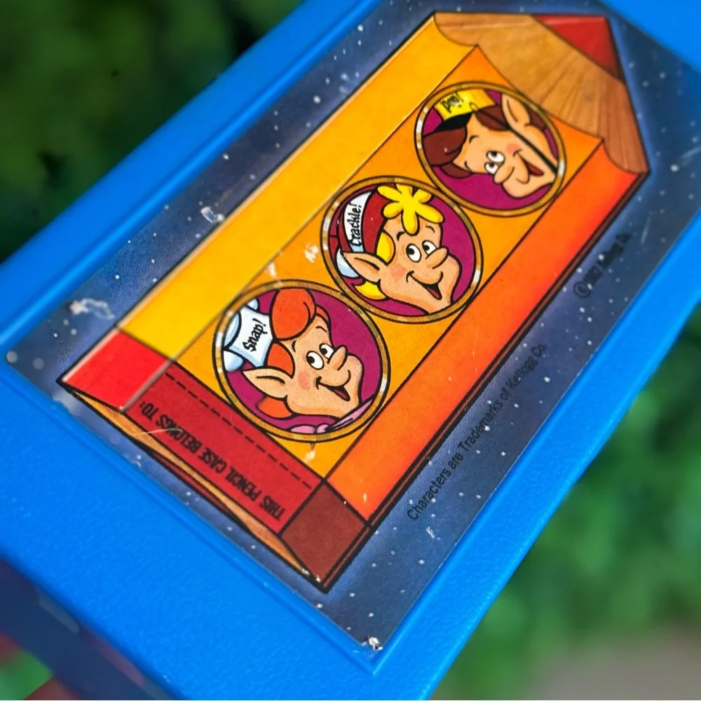 Vintage 1982 Kelloggs Rice Krispies Blue Pencil Case Box Snap Crackle Pop
